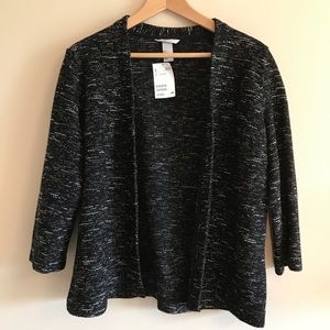 H&M lightweight sweater cardigan black with white specks.